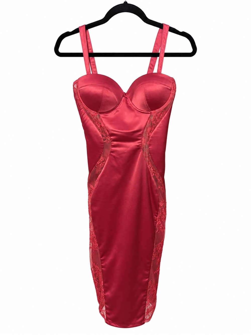 House of CB Micah Red Satin Lace Corset Midi Dress XS